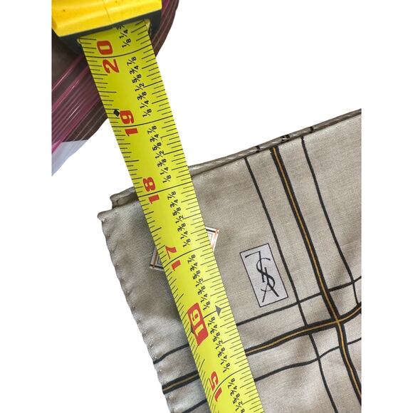 YSL Yves Saint Laurent Pocket Square Handkerchief / Scarf - Beige Plaid - Picture 10 of 10